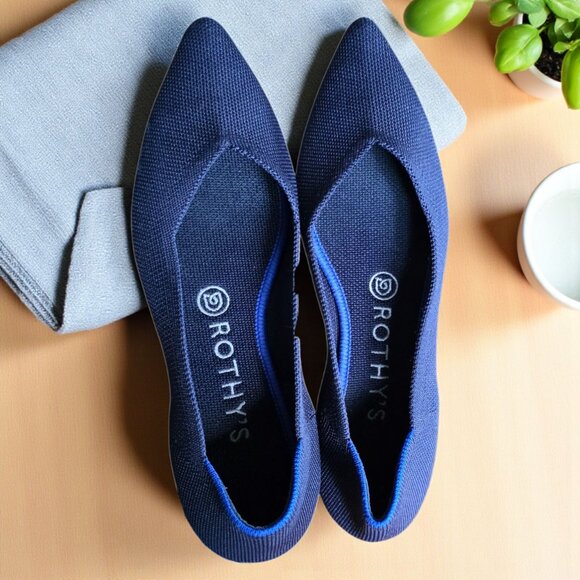 ROTHY'S ( 7.5 ) The Point Maritime Navy Blue Slip In Flats - Picture 1 of 12
